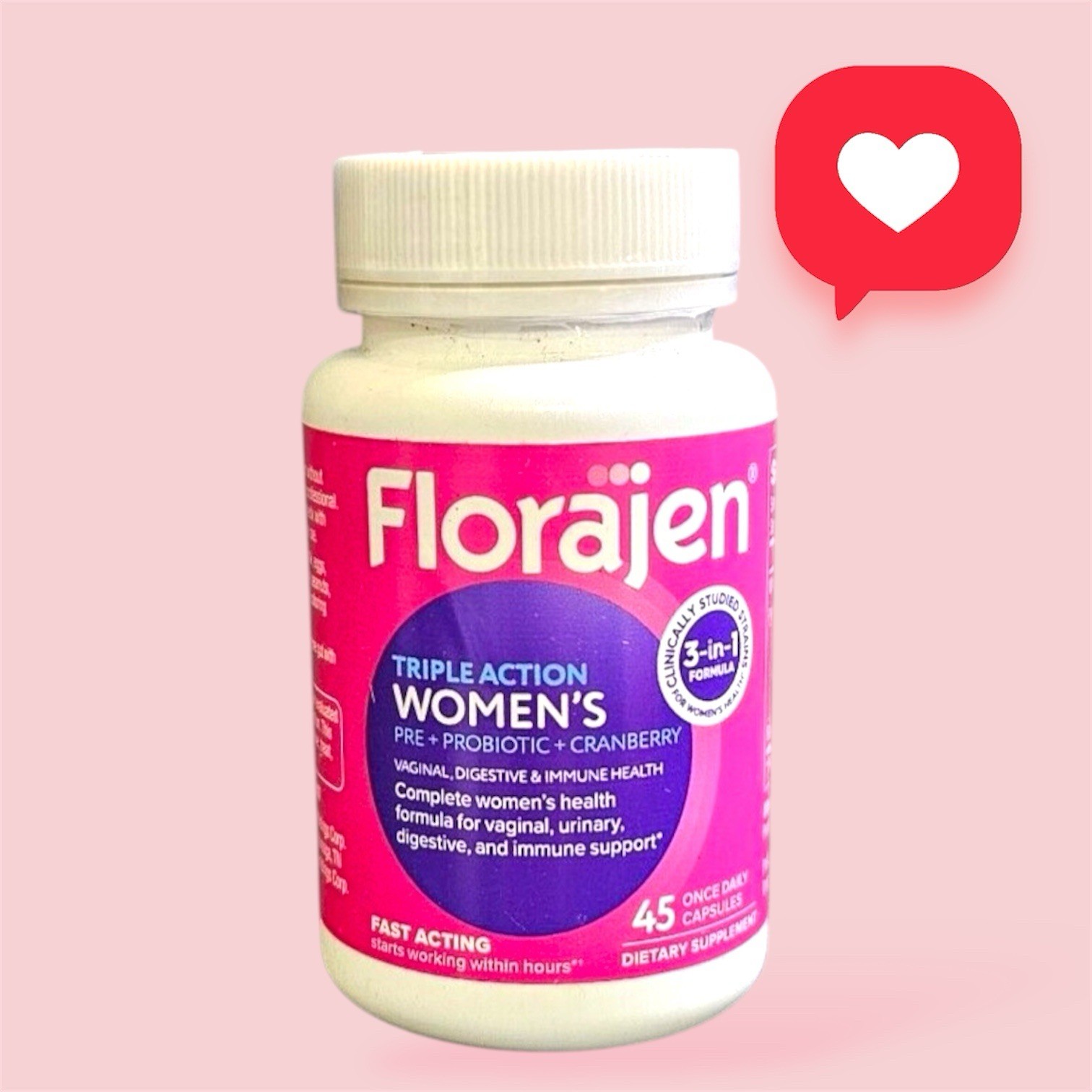 Florajen Women’s Triple Action Probiotic Pre + Pro + Cranberry 45 Caps