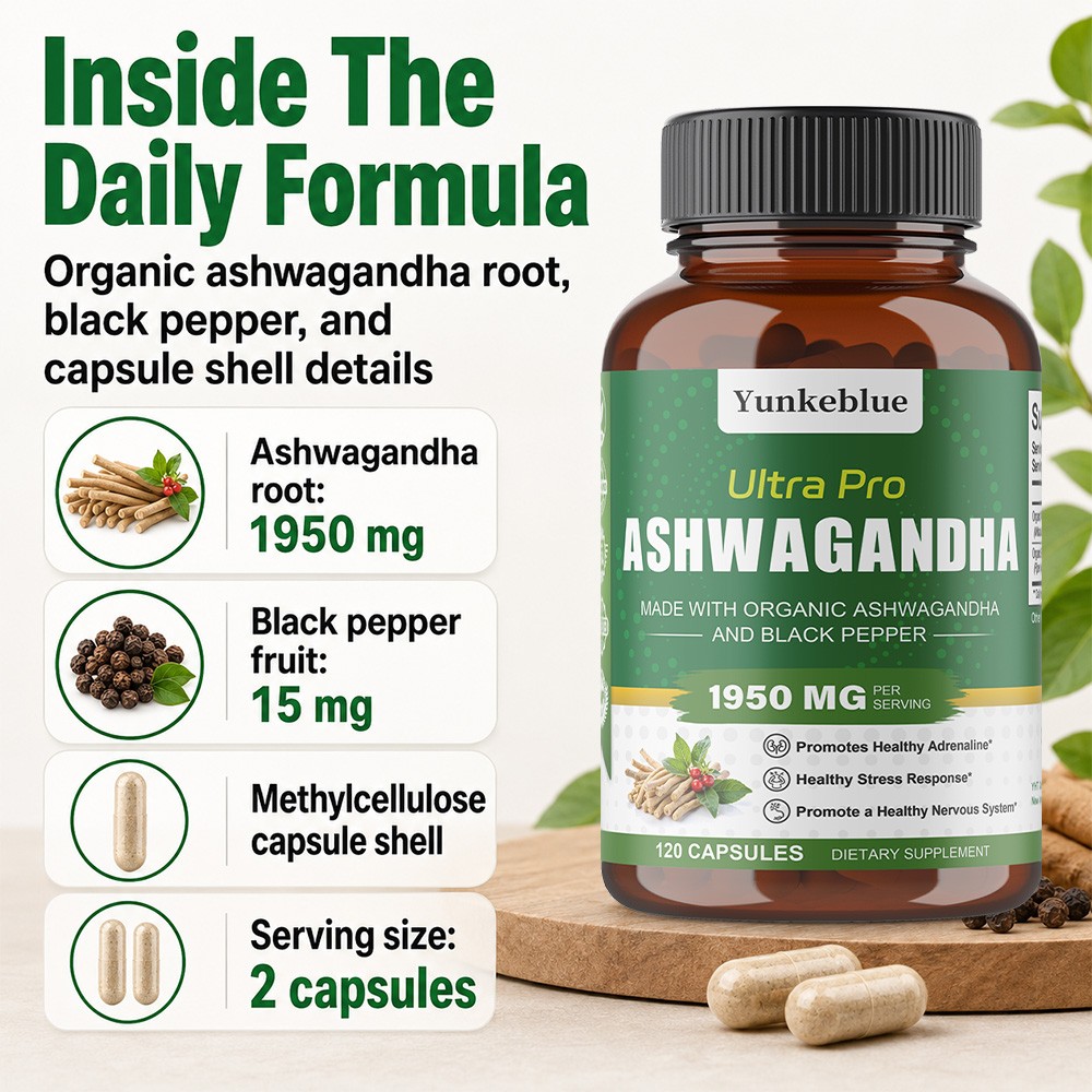Yunkeblue Organic Herb Root Caps 1950mg with Black Pepper For Healthy Mood 120CT