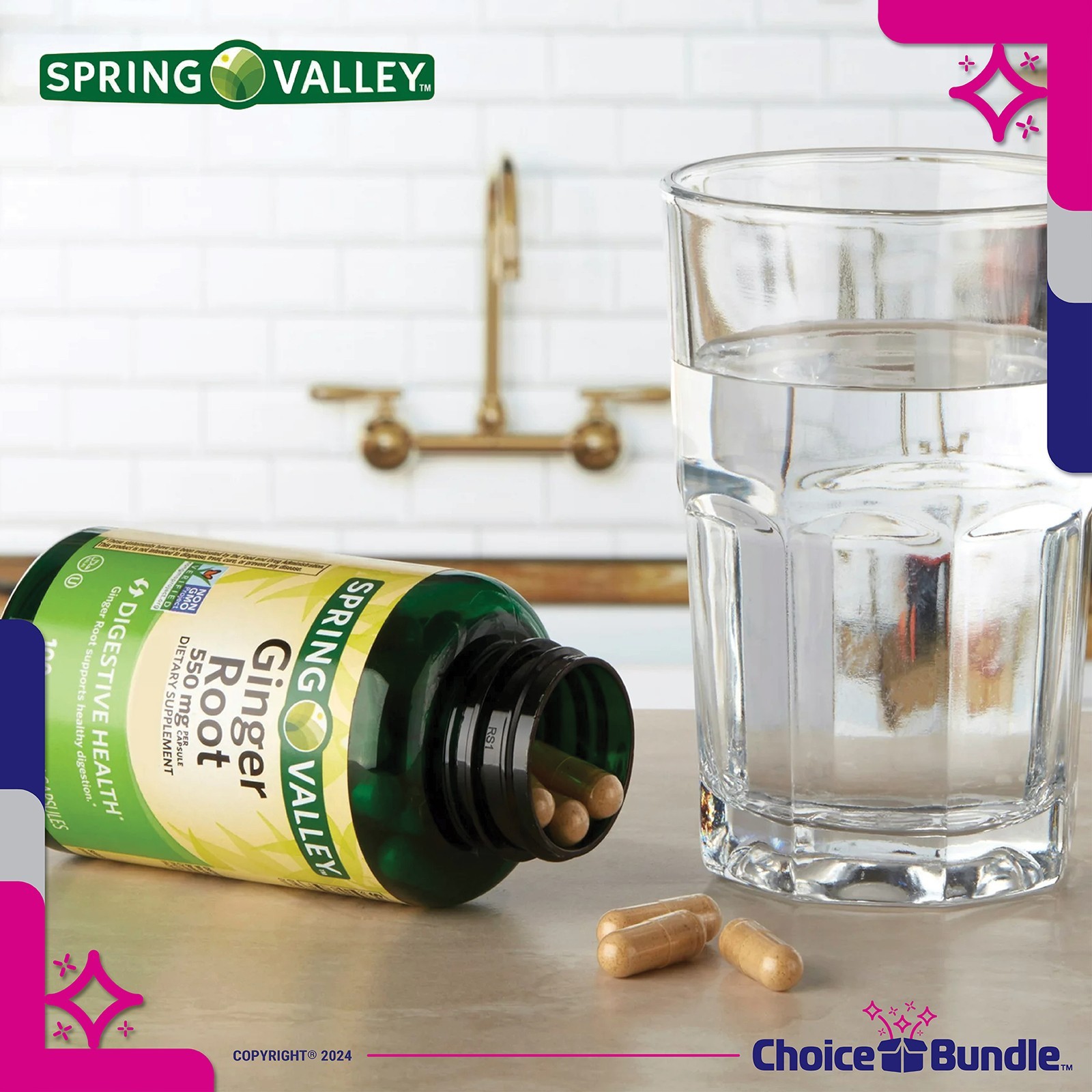 Spring Valley Ginger Root 550mg 200 Caps (2 Pk 100ct) + Vitality Vitamin & Case