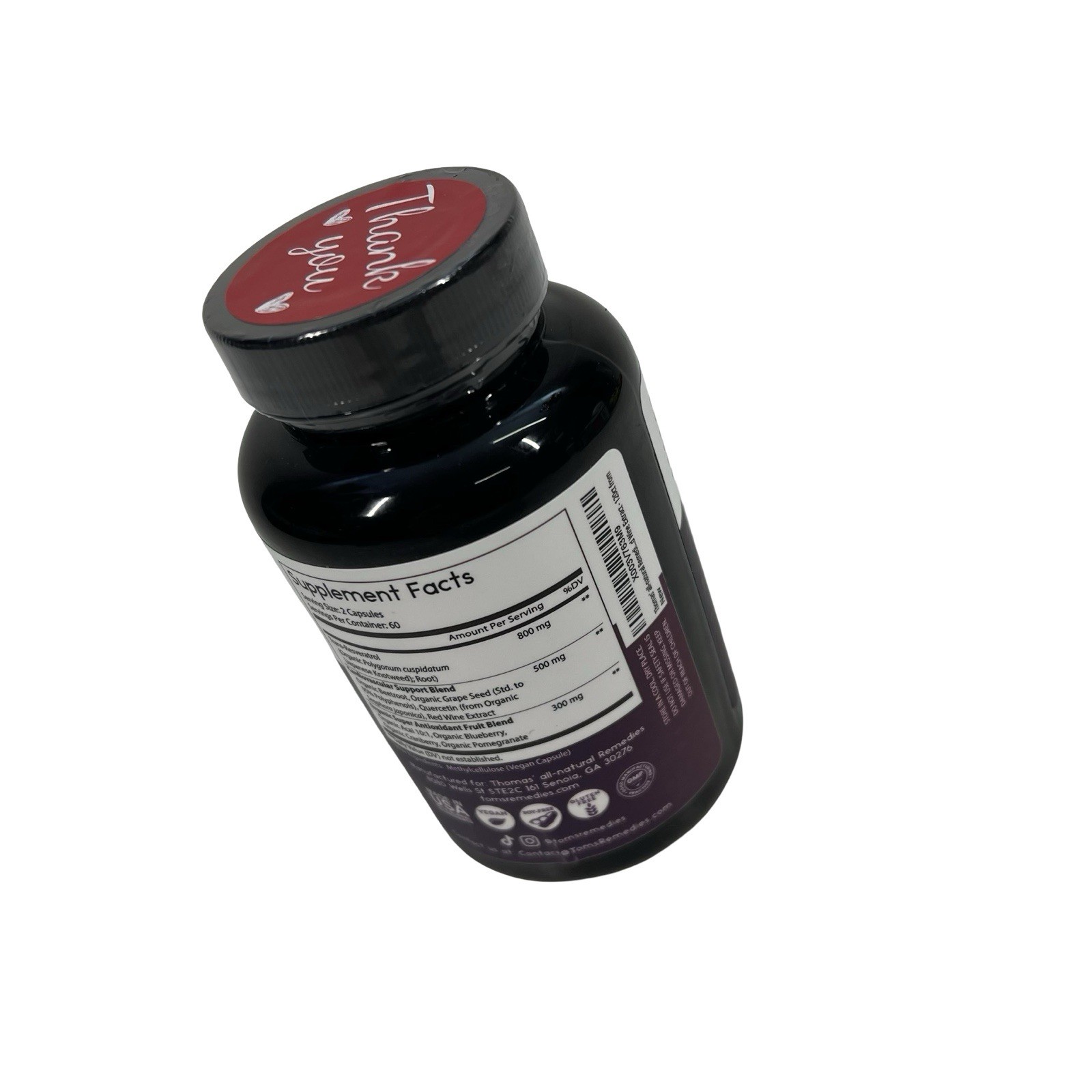 Thomas’ all-natural Remedies Resveratrol 1600mg Organic 120 Count Capsules 10/26