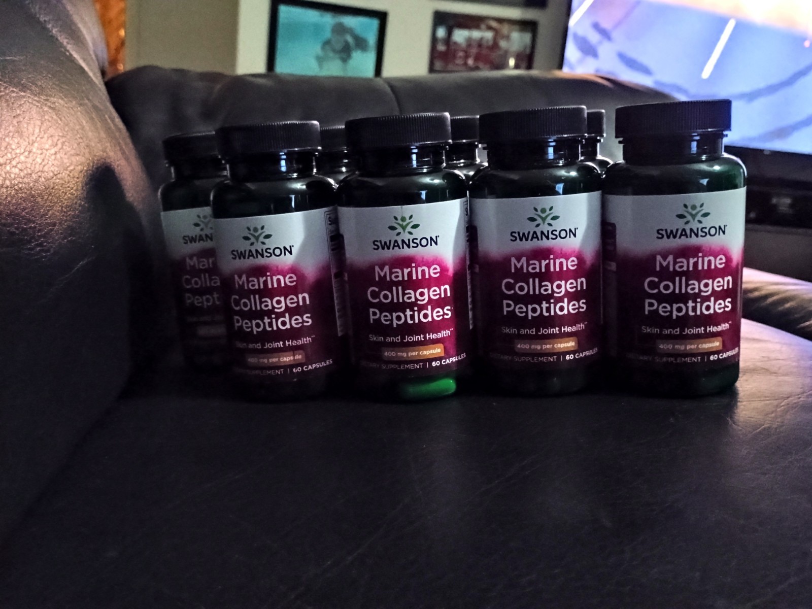 9 Bottles Swanson, Marine Collagen Peptides 400 mg, 60 Caps in each, New &Sealed