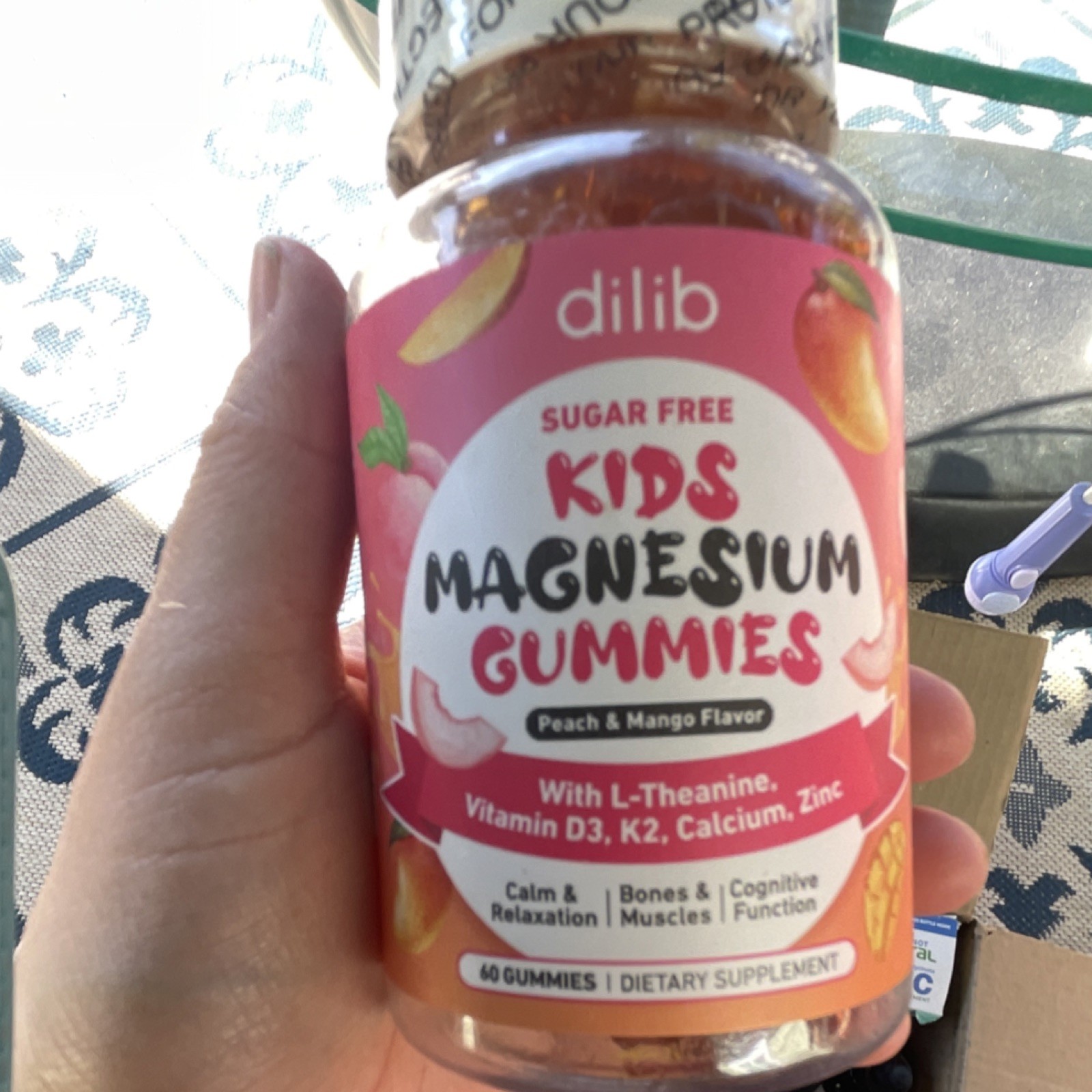 dilib Magnesium Glycinate Gummies Sugar-Free Peach Mango Kids 60 Count