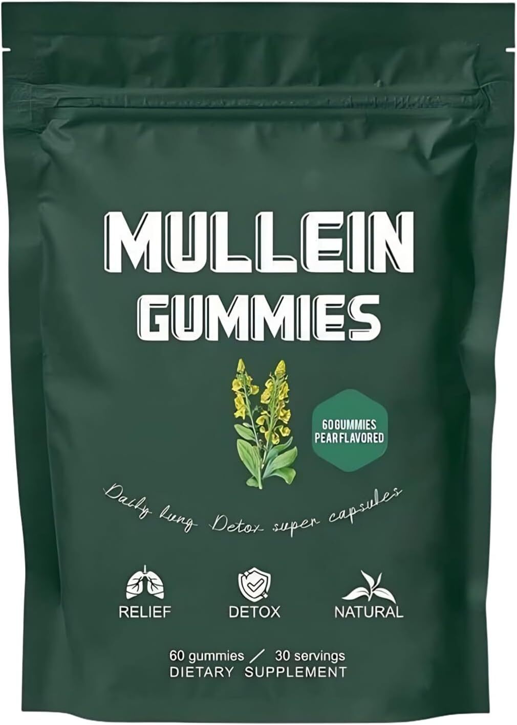 Mullein Gummies for Daily Lung Support and Sinus Relief, 60 Capsules Herbal