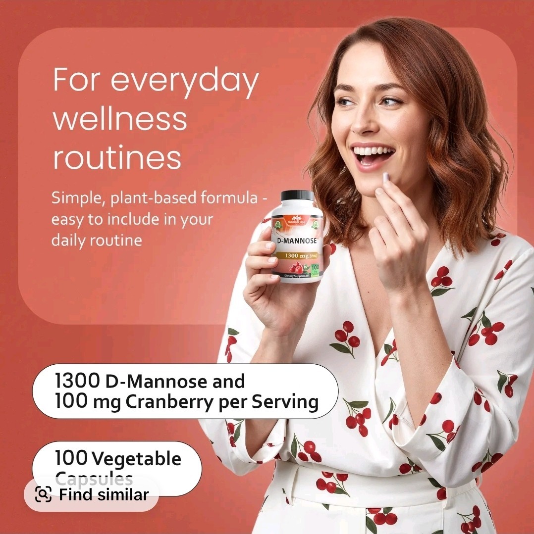 NaturaLife Labs D-Mannose 1300mg w/ Cranberry Extract 100 Veg Capsules Vegan
