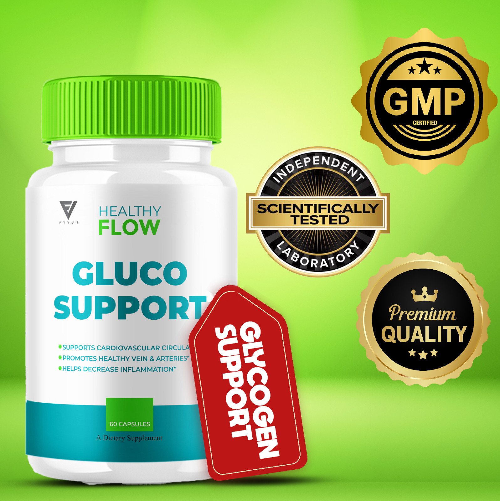 (5 Pack) Healthy Flow Gluco Support, HealthyFlow Glycogen Pills (300 Capsules)