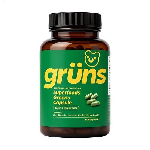 Gruns Adults Super Greens Gummies, Superfood Gummy 60 Count Exp 2027