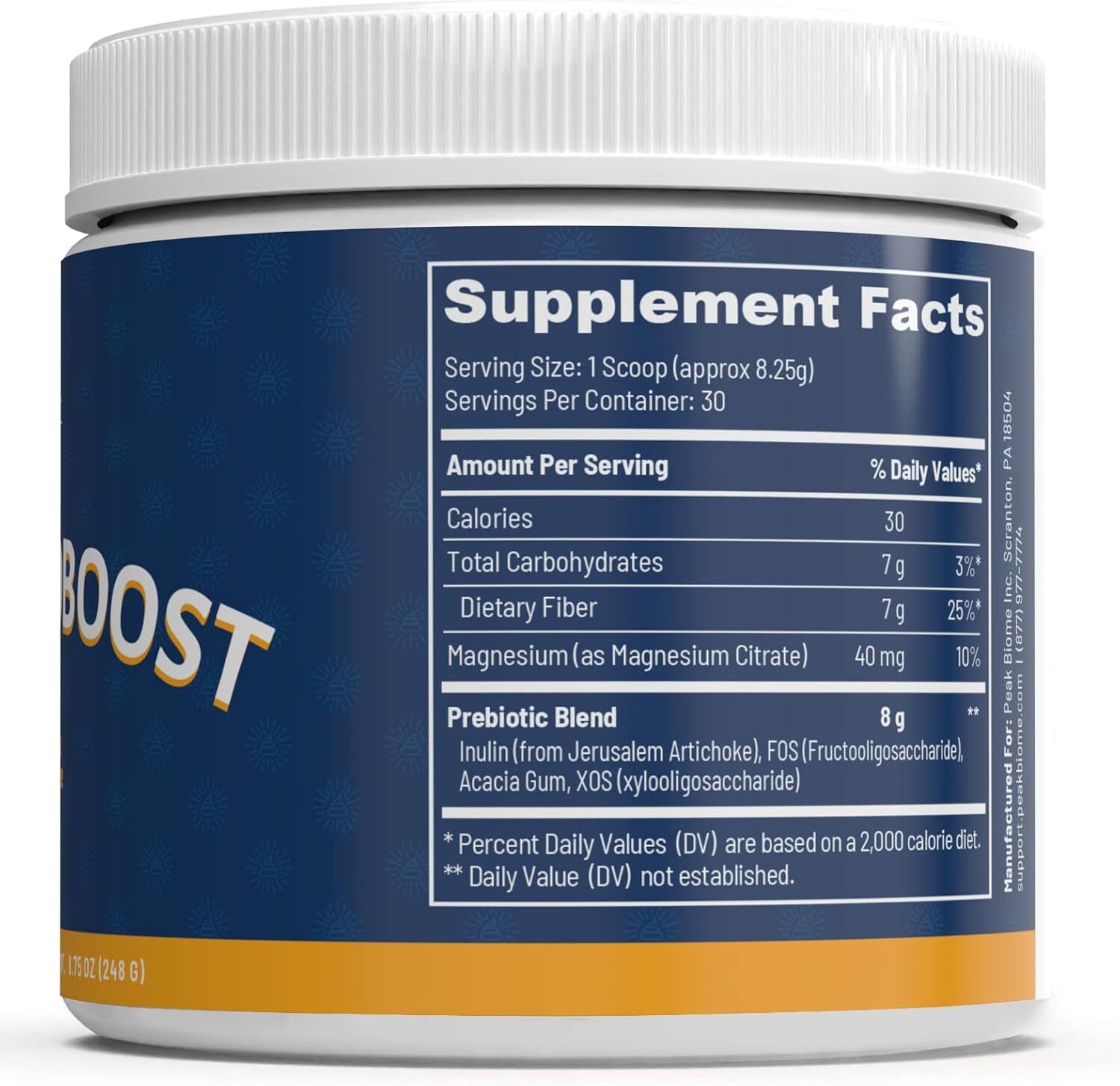 Peak Bioboost Prebiotic Fiber Supplement 30 Servings Gut Health Daily Support