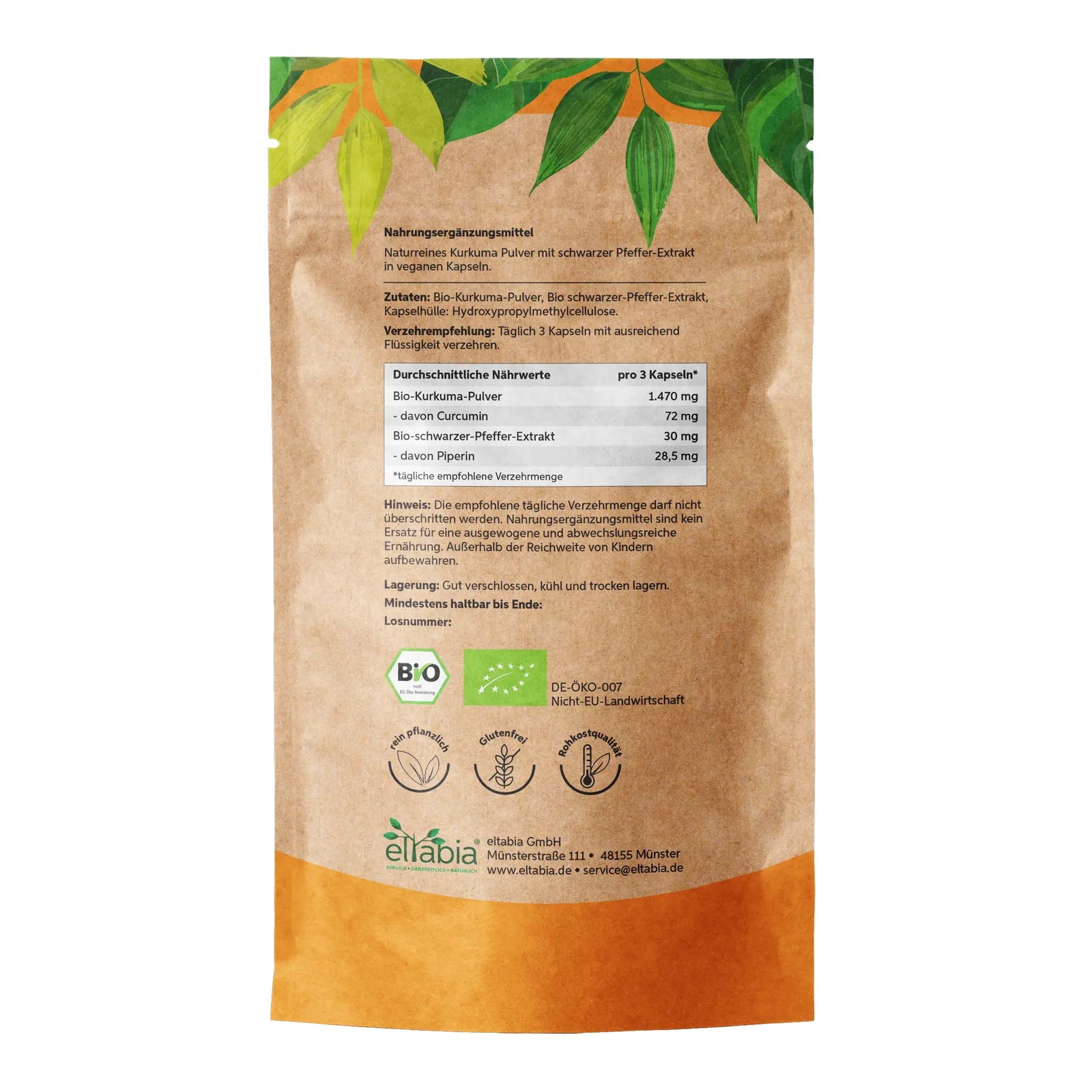 Bio Kurkuma Kapseln | Curcumin & Piperin Hochdosiert 1500mg Tagesdosis Curcuma
