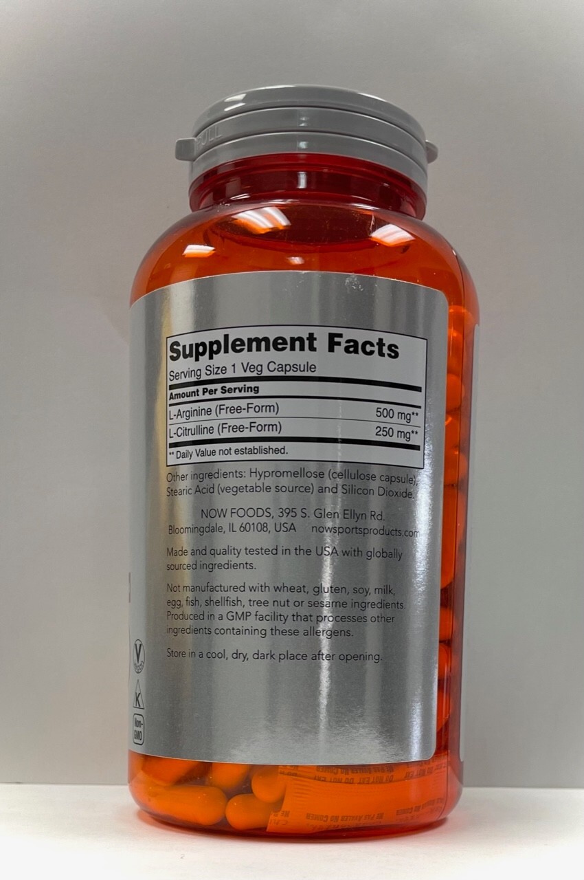 NOW FOODS Arginine & Citrulline 500 mg / 250 mg – 240 Veg Capsules