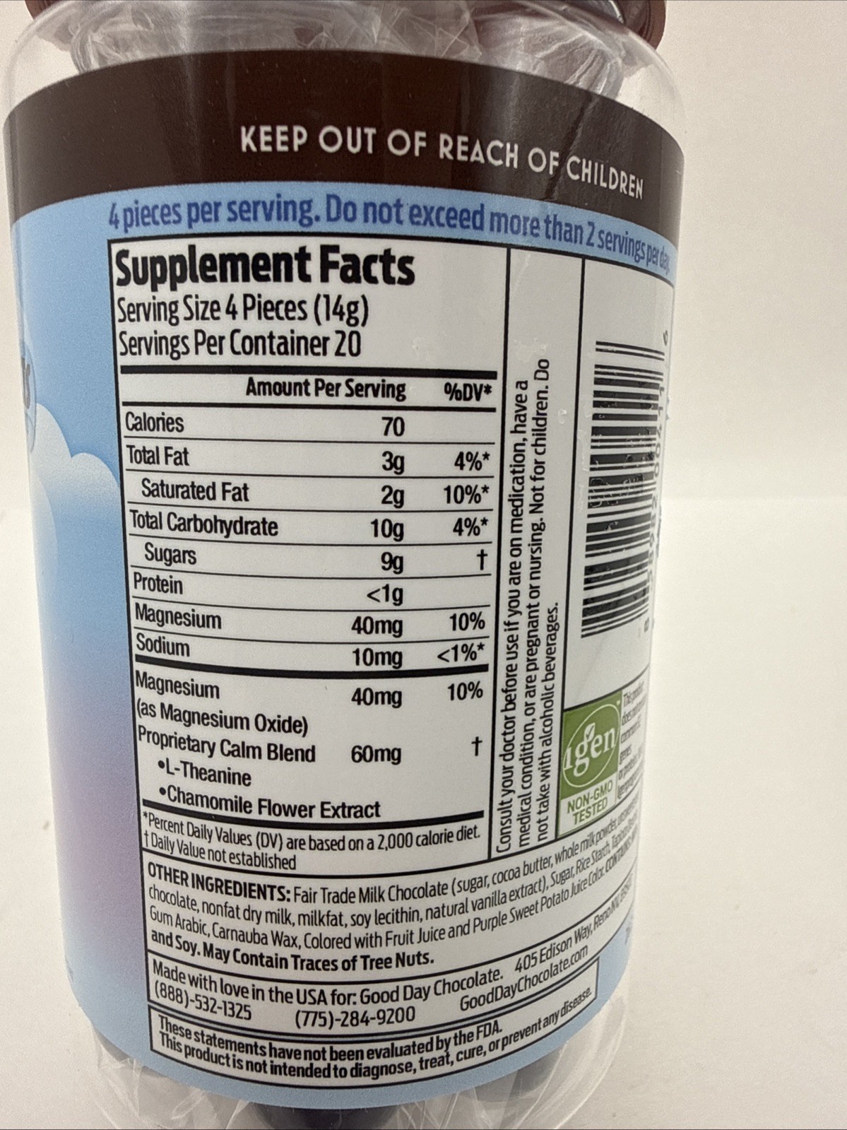 Good Day Chocolate Calm Supplement Milk Candy Coated 80 Pieces Ct