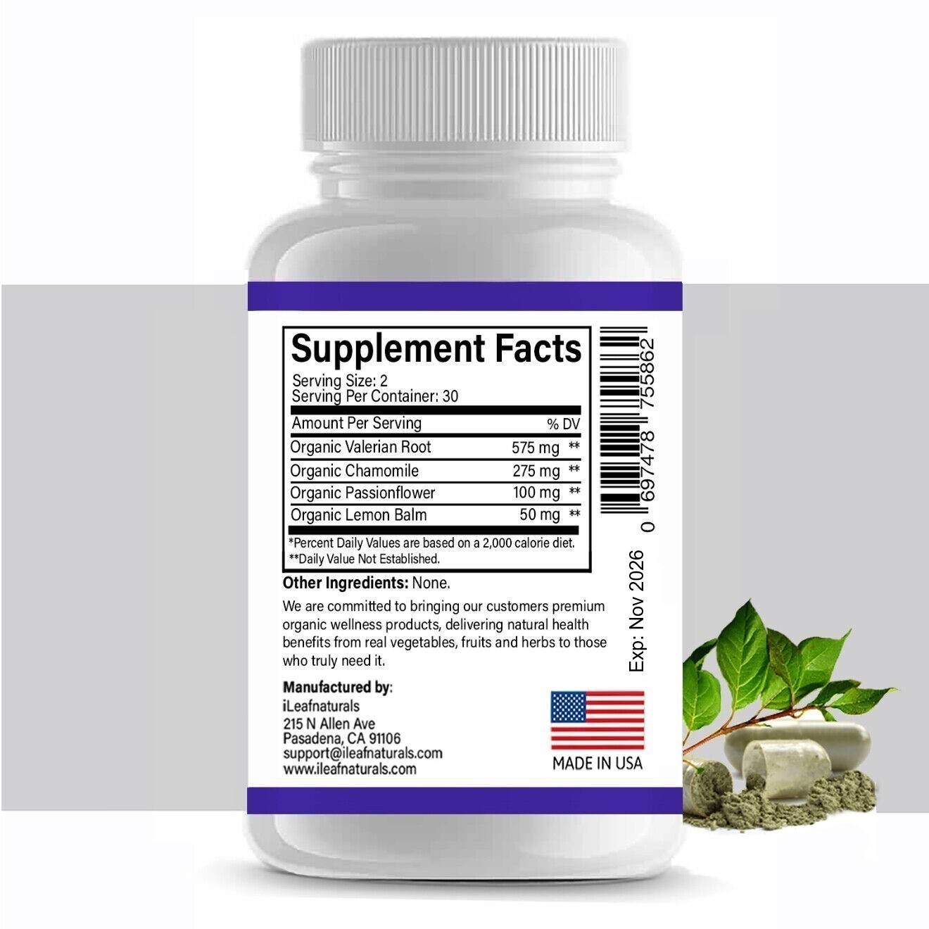 iLeafNaturals Sleep Aid – Synergistic Mix – 1000 MG – 60 Veggie Capsules