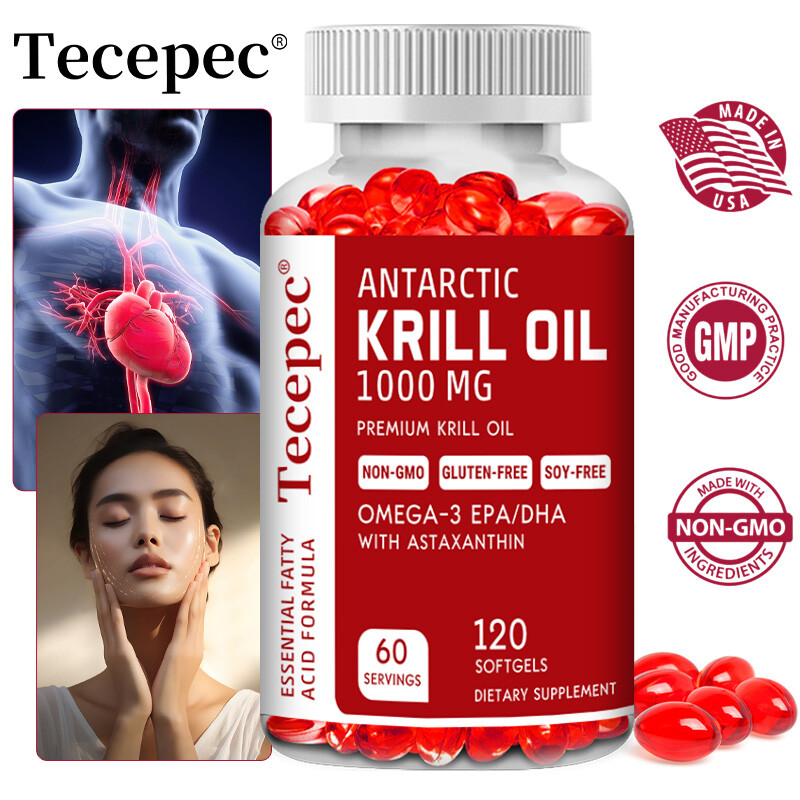Antarctic Krill Oil 1000 mg With Omega-3, EPA, DHA, and Astaxanthin Supplement