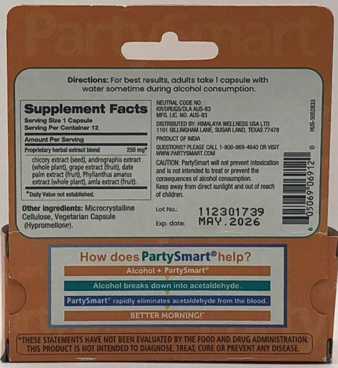 PartySmart For A Better Morning ~12 Vegetarian Capsules ~ EXP 5/26 ~ FAST SHIP