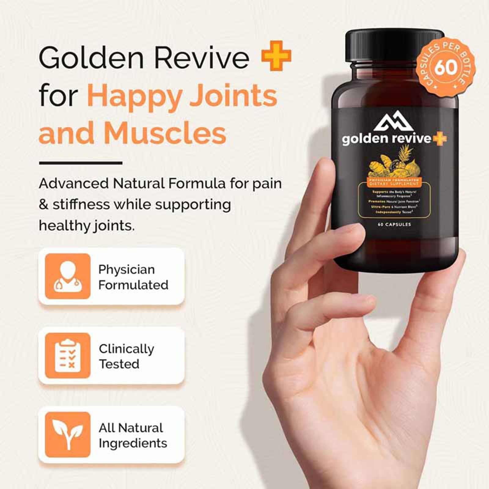 Golden Revive+ Joint and Muscle Support Supplement Natural Capsules
