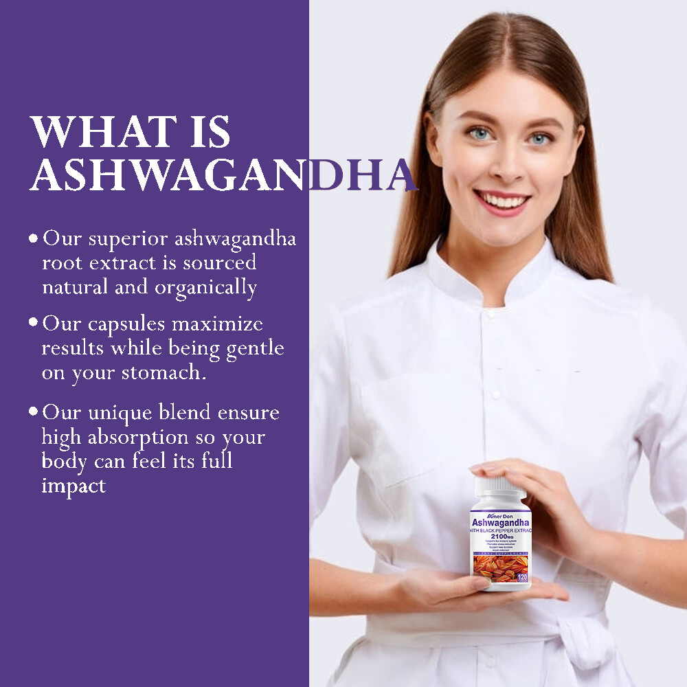 Organic Ashwagandha Capsules 2100mg Supplement&Black Pepper Root Powder 120Pcs