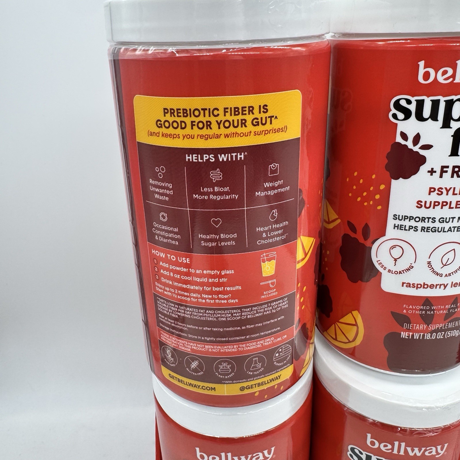 8 X Bellway Super Fiber + Fruit Psyllium Husk Raspberry Lemon 18 oz Each Fast