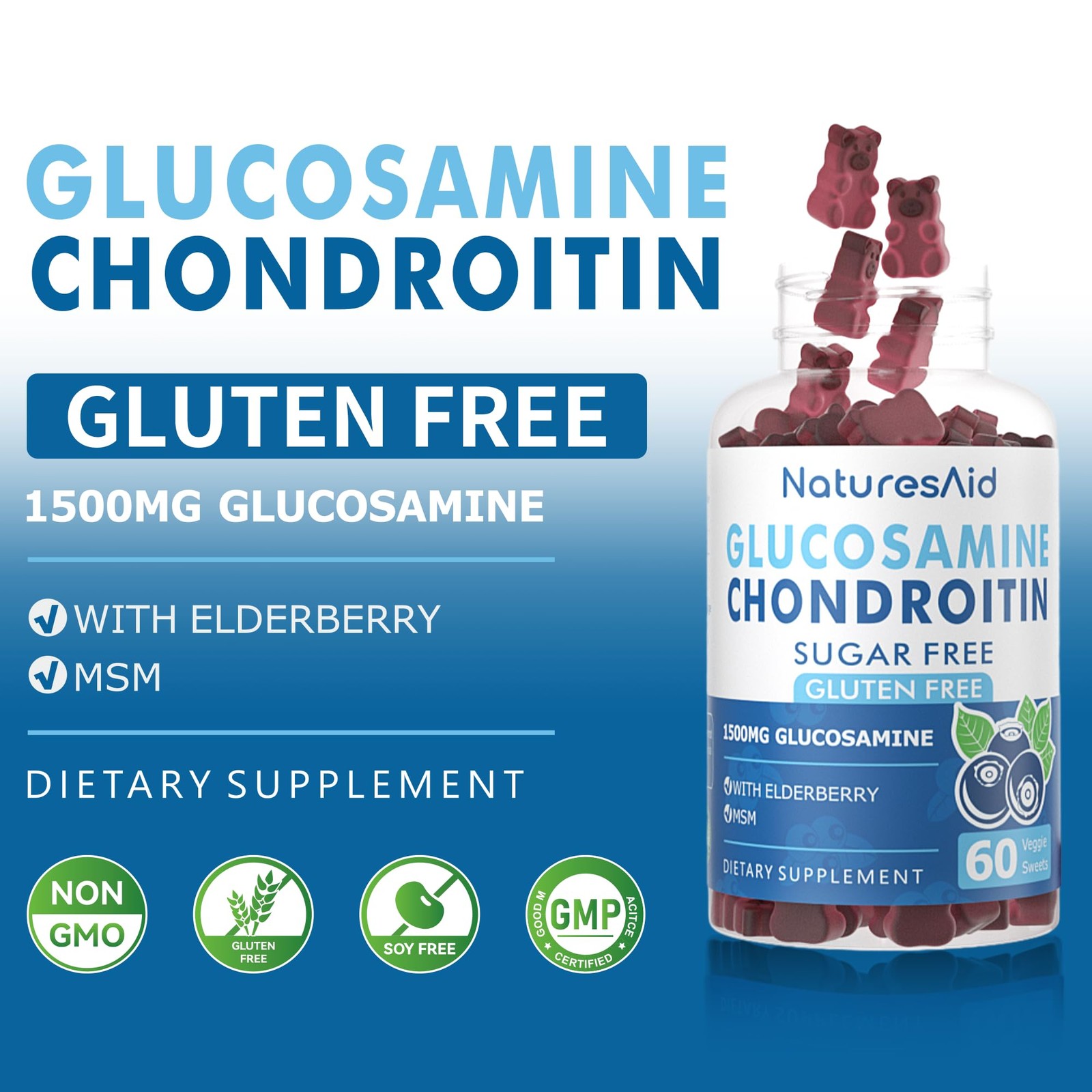 Natures Aid Glucosamine Chondroitin Gummies with MSM & 60 Count (Pack of 2)