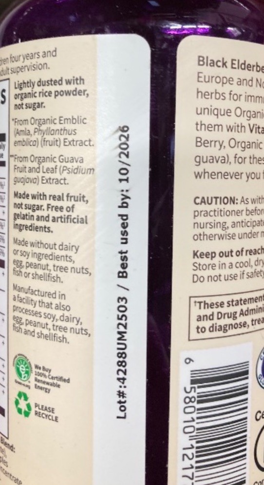 Garden of Life Organics Elderberry Immune Support Gummies 120 Vegan BB 10/26