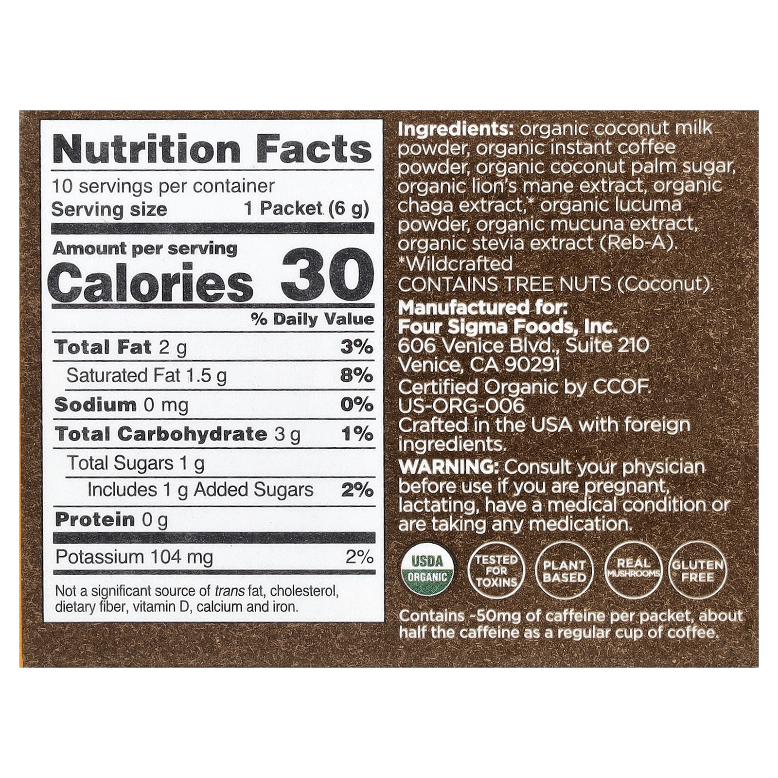 Think, Organic Coffee Latte Mix with Lion’s Mane & Chaga Mushrooms, 10 Packets,