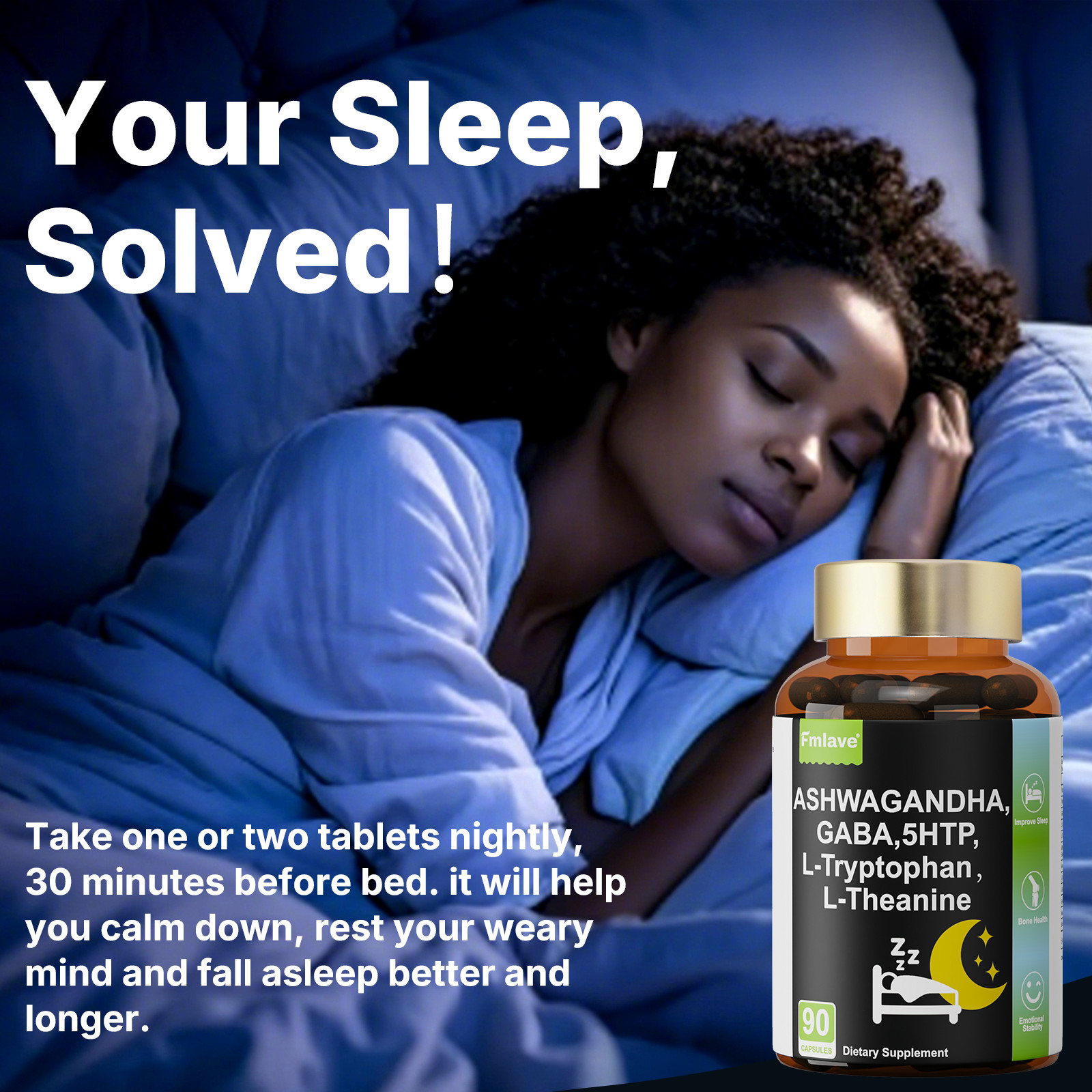 5-HTP, Ashwagandha, GABA+12 Ingredients for Sleep Aid, Relaxation & Rejuvenation
