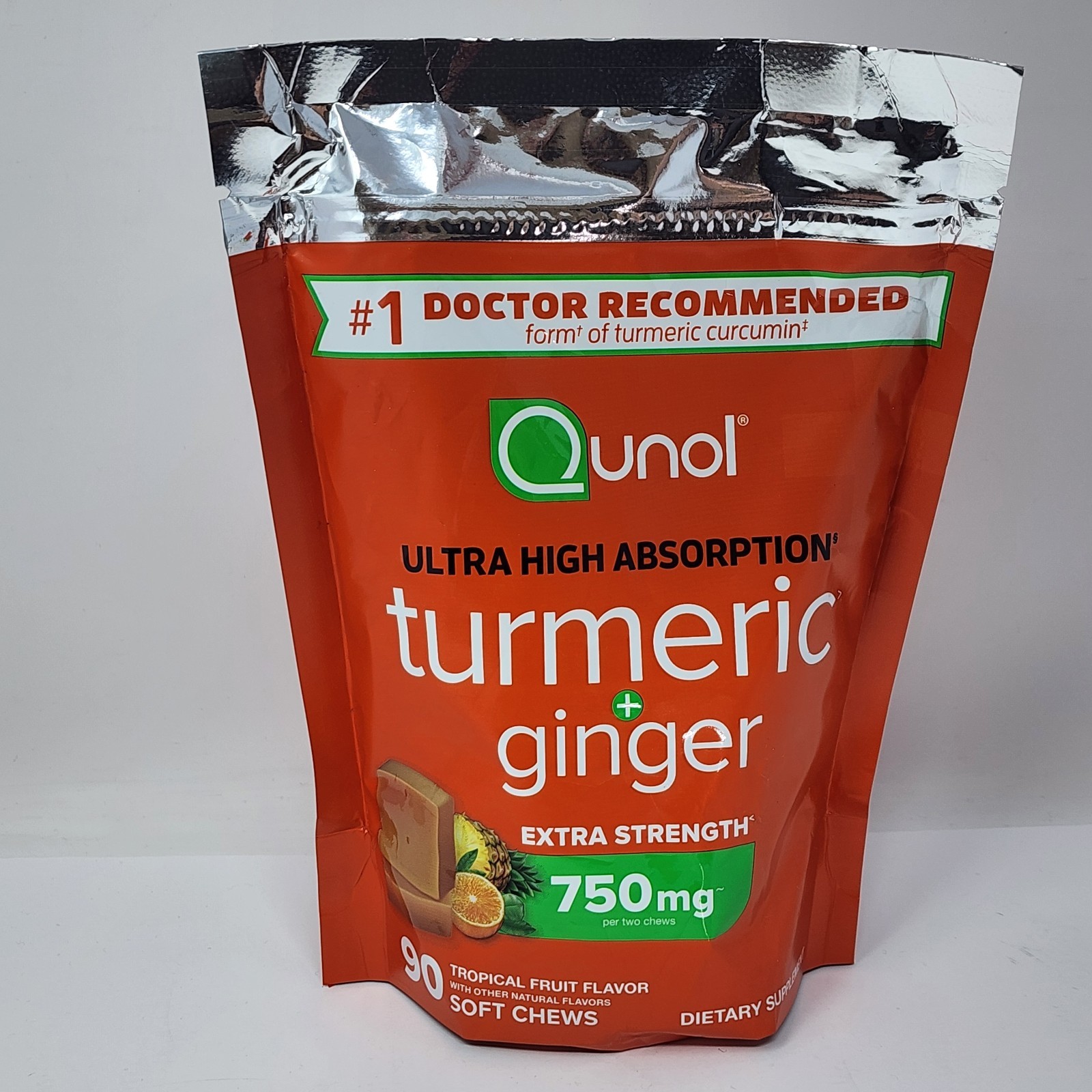 Qunol Turmeric + Ginger 750 mg Fruit Flavor 90 Soft Chews Exp 07/13/2026
