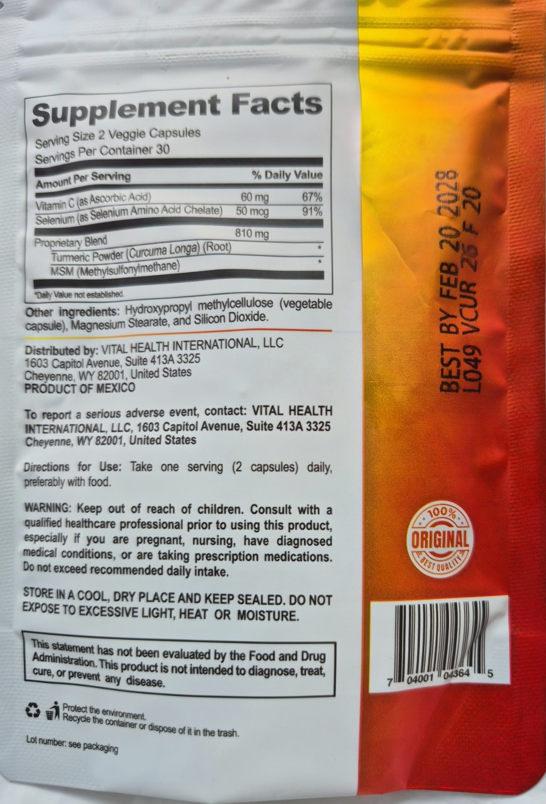 VitalHealth V-CurcuMAX Turmeric + Vitamin C + Selenium Non-GMO 100% Natural