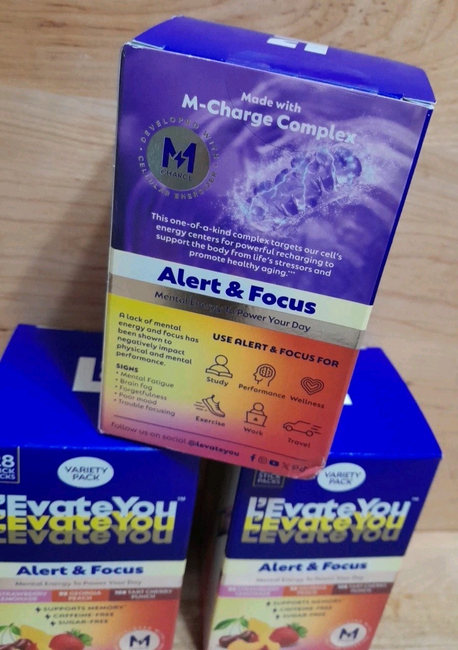 3 BOXES LOT L’Evate You Levate You Alert & Focus 28 Stick Pack Flavors LIMITED!!