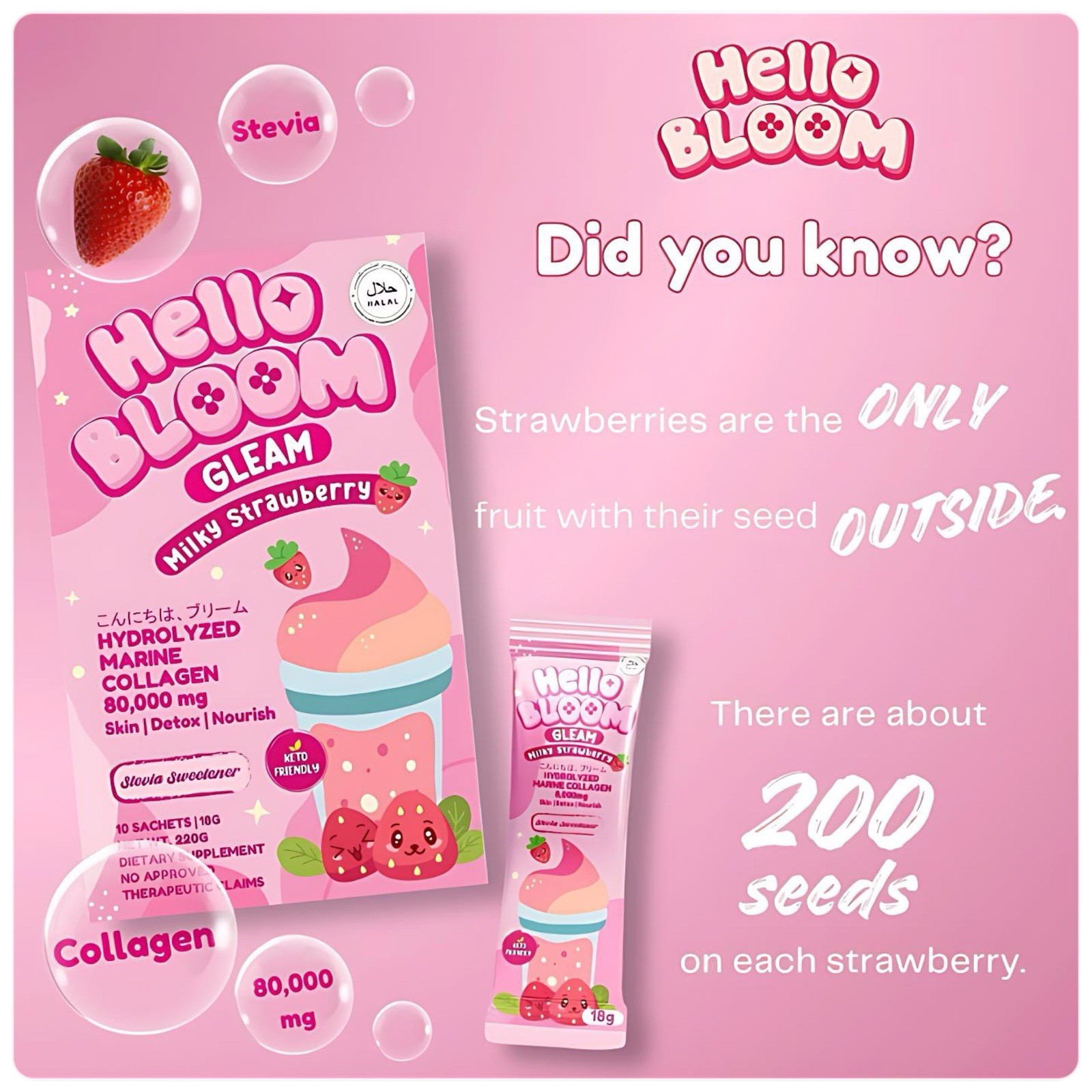 Hello Bloom GLEAM Milky Strawberry, 10 Sachets