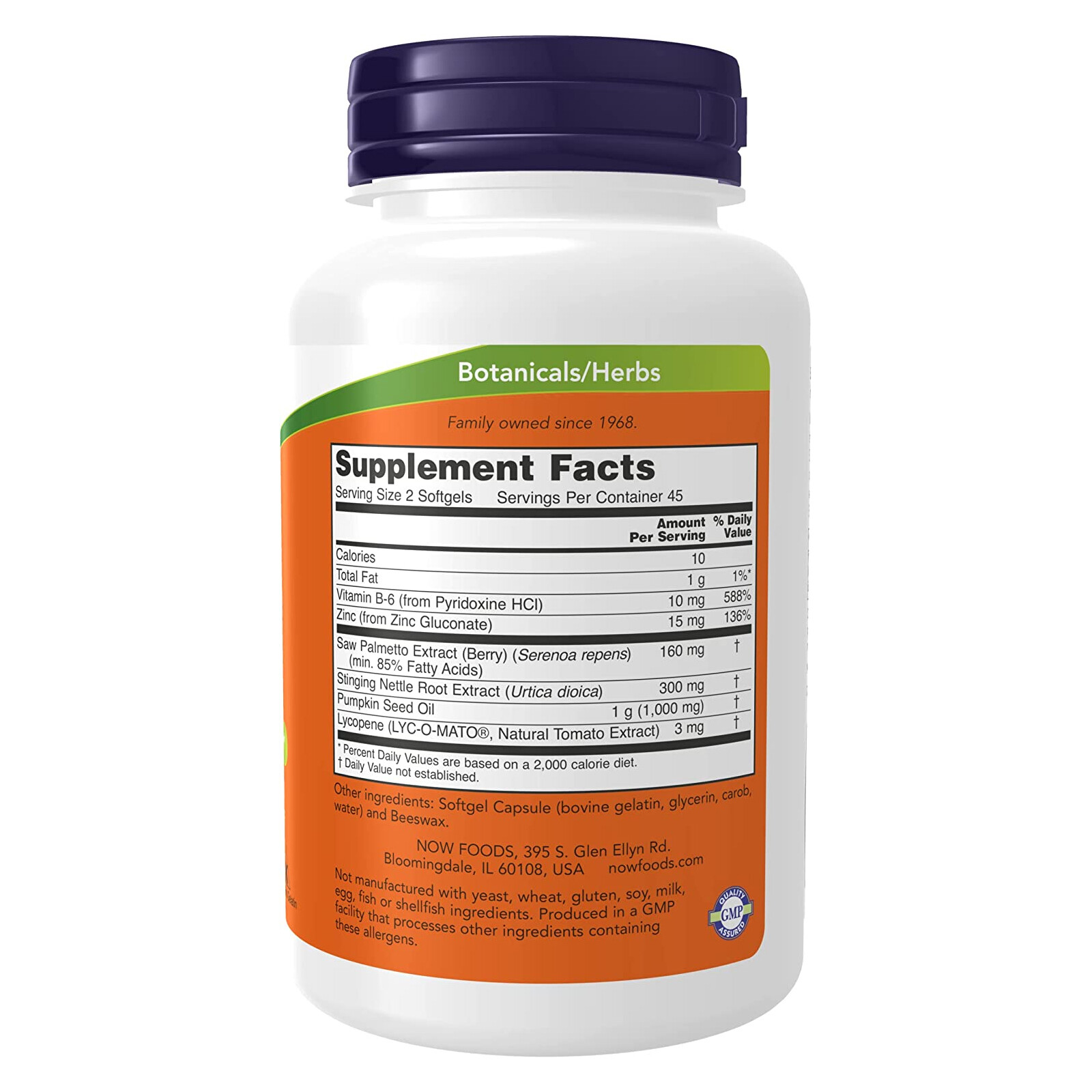 2 x NOW FOODS Prostate Support 90 SGels Saw Palmetto Stinging Nettle Lycopene