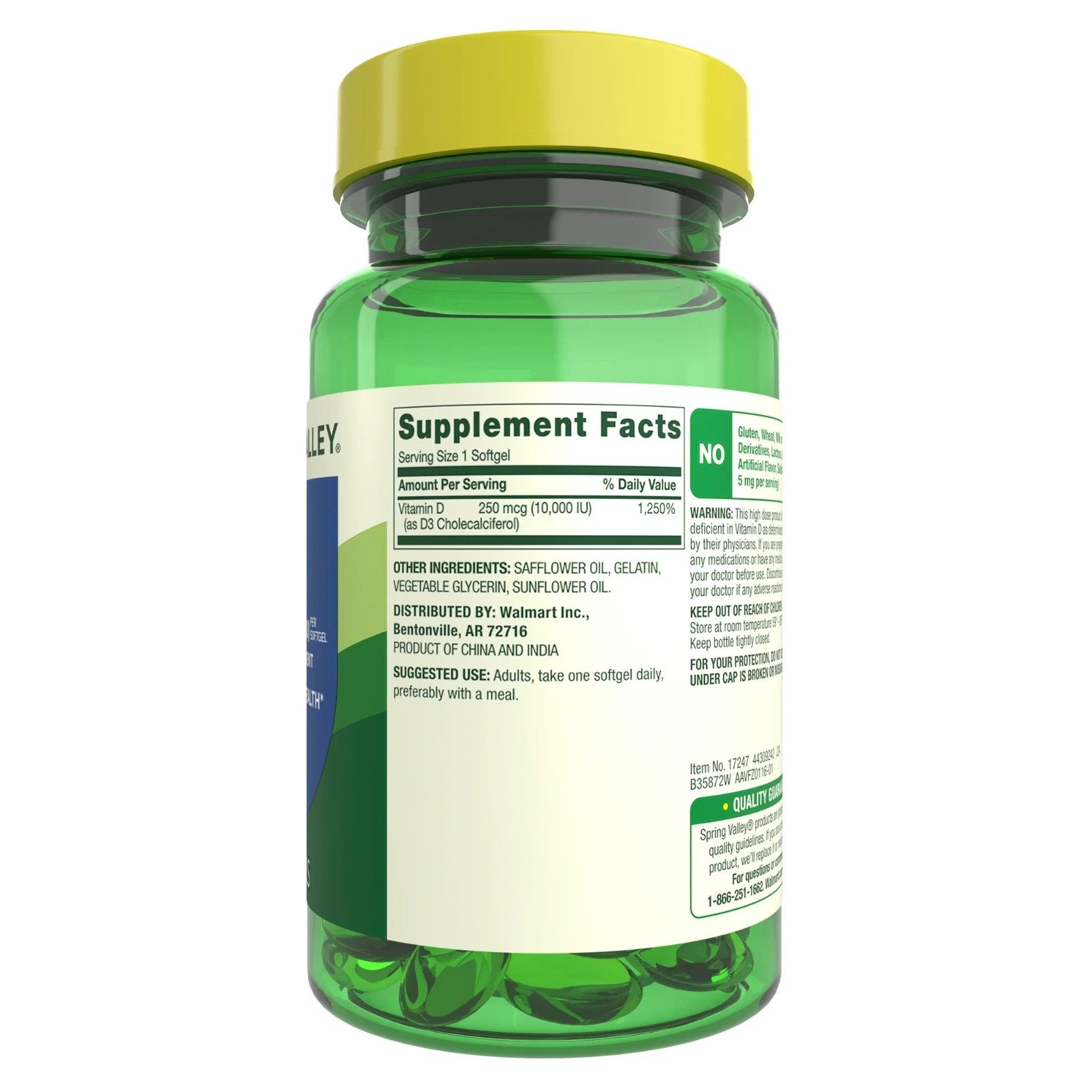 Spring Valley Vitamin D3 Supplement Softgels 250mcg per Softgel 10,000 IU 200 ct