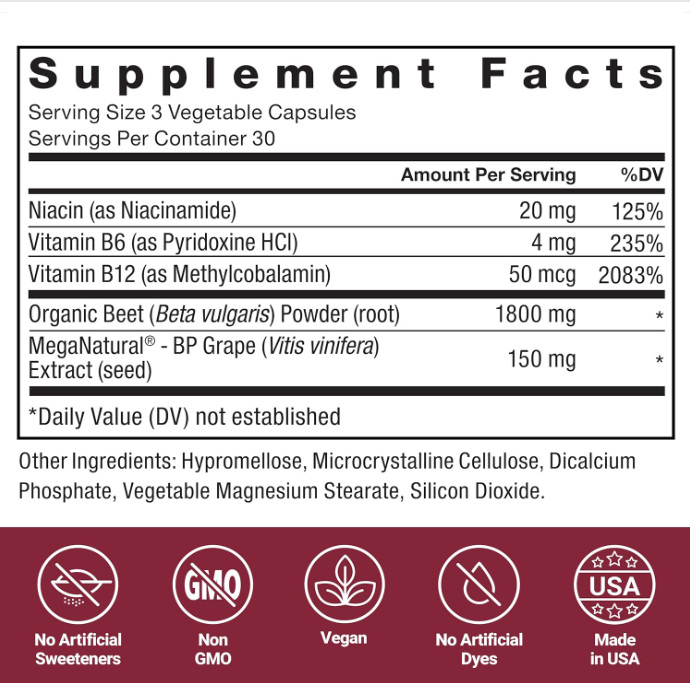 FORCE FACTOR Total Beets Blood Pressure Support Beet Root Capsules, 1800mg Organ