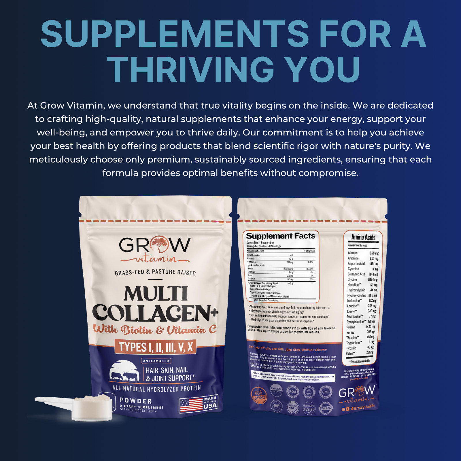 Collagen Peptides – Hair, Skin, Nail, and Joint Support – Type I & III Collagen