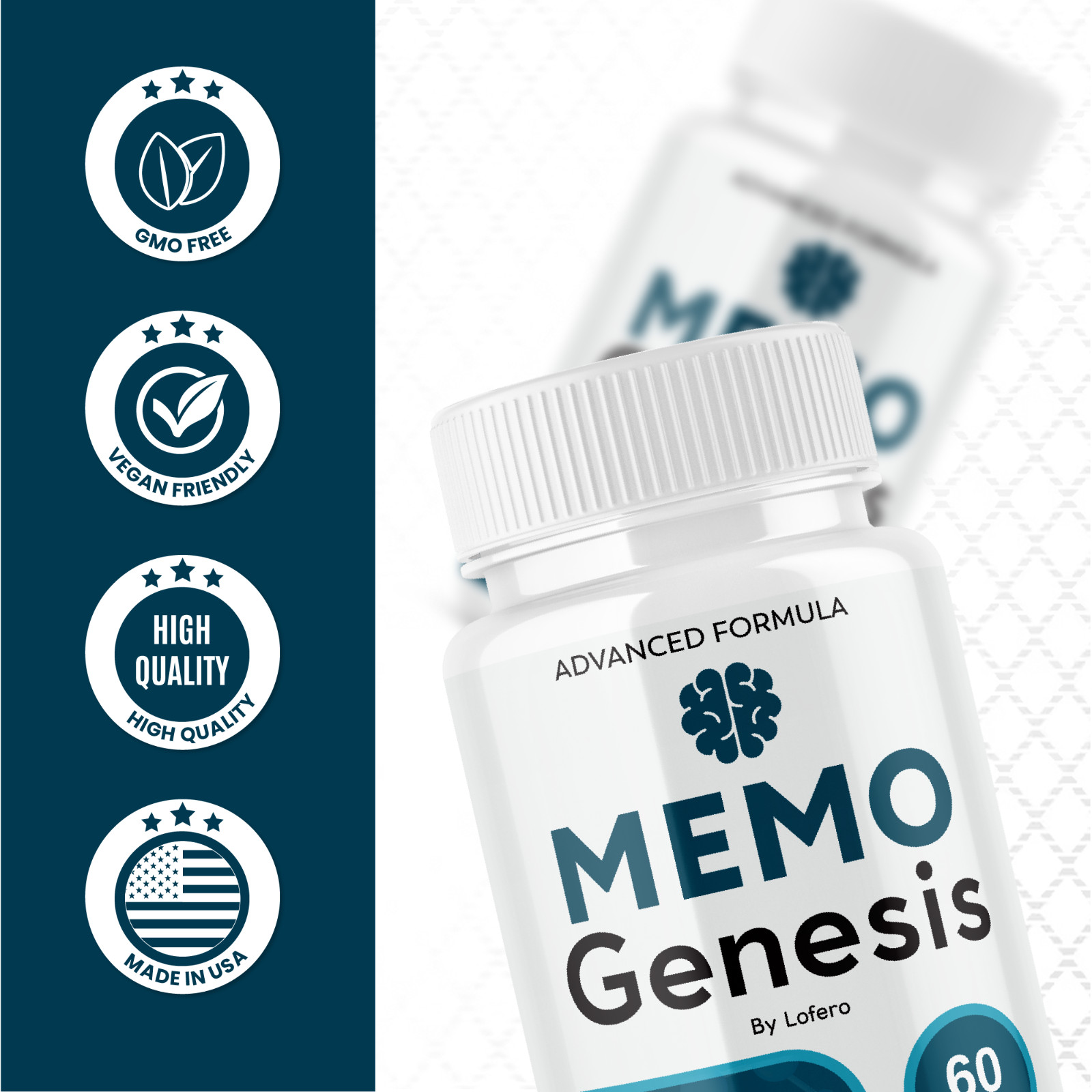Memo Genesis Capsules Nootropic All Natural Formula Brain Supplement (60 ct)