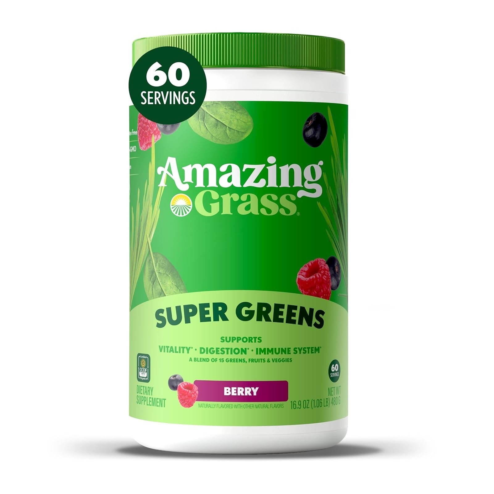 Amazing Grass Super Greens Powder – Organic Berry Flavor – 30 Servings