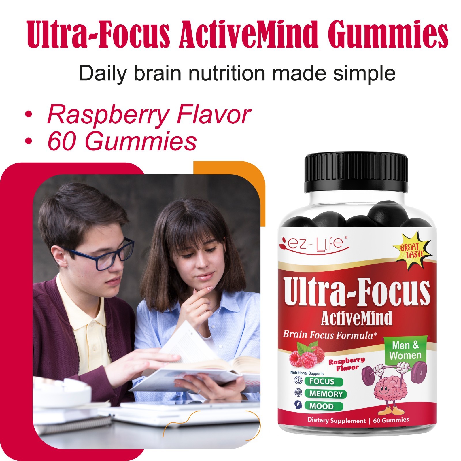 Brain Memory and Focus Supplement for Adults with Functional Mushroom- 60 Gummy