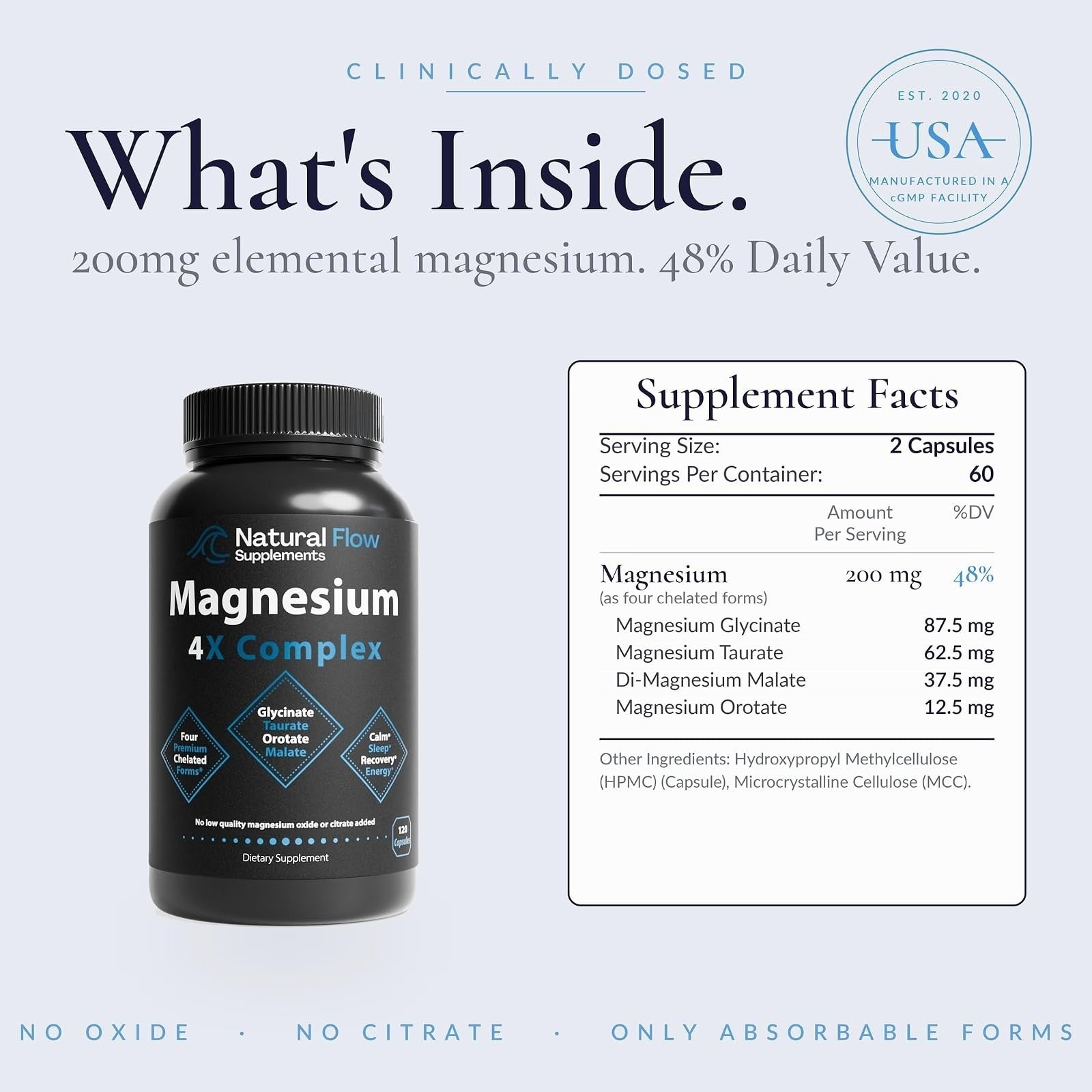 Natural Flow Magnesium Glycinate Complex – 200mg – 120 Veg Capsules