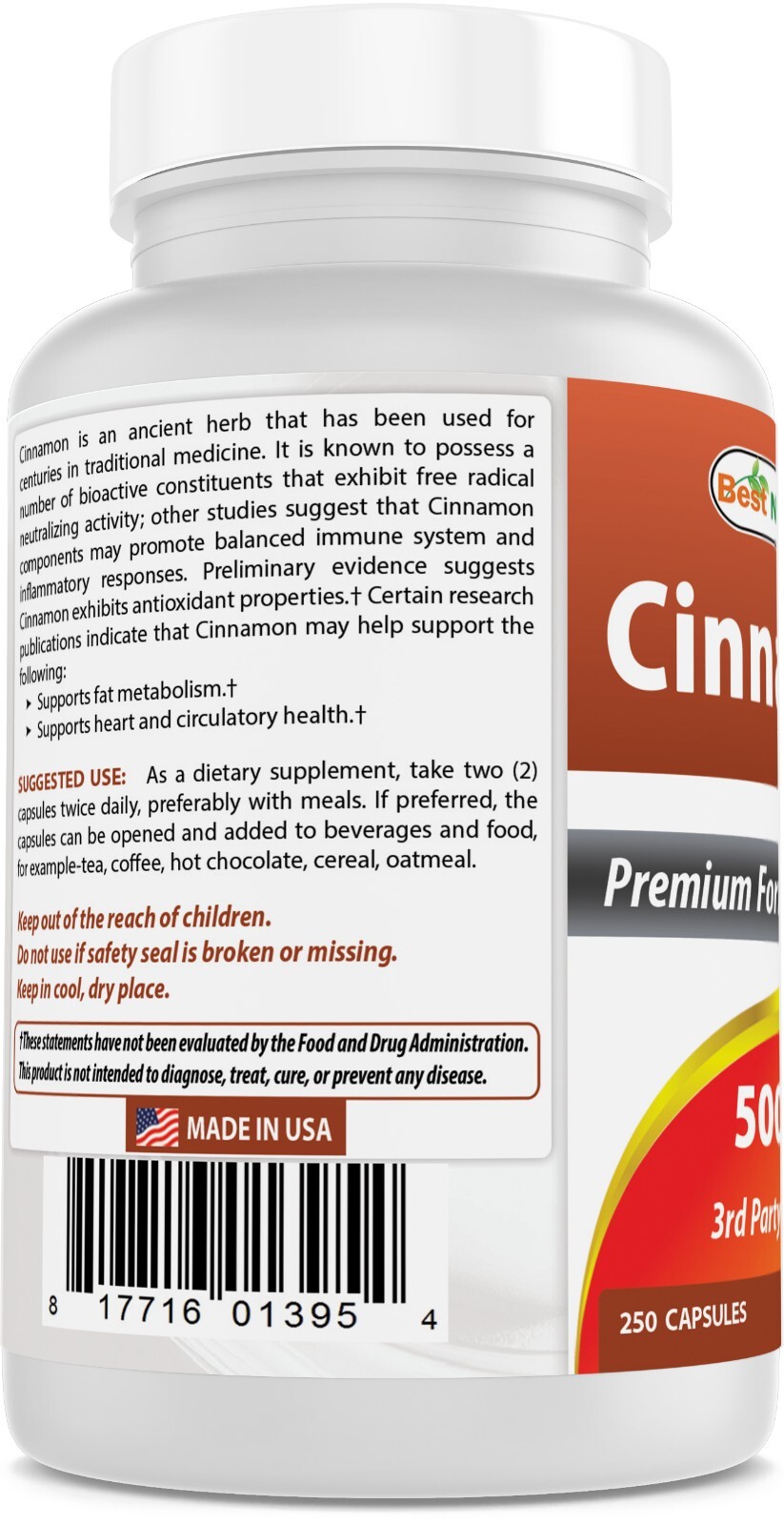 2 Pack Best Naturals Cinnamon 500 mg 250 Capsules