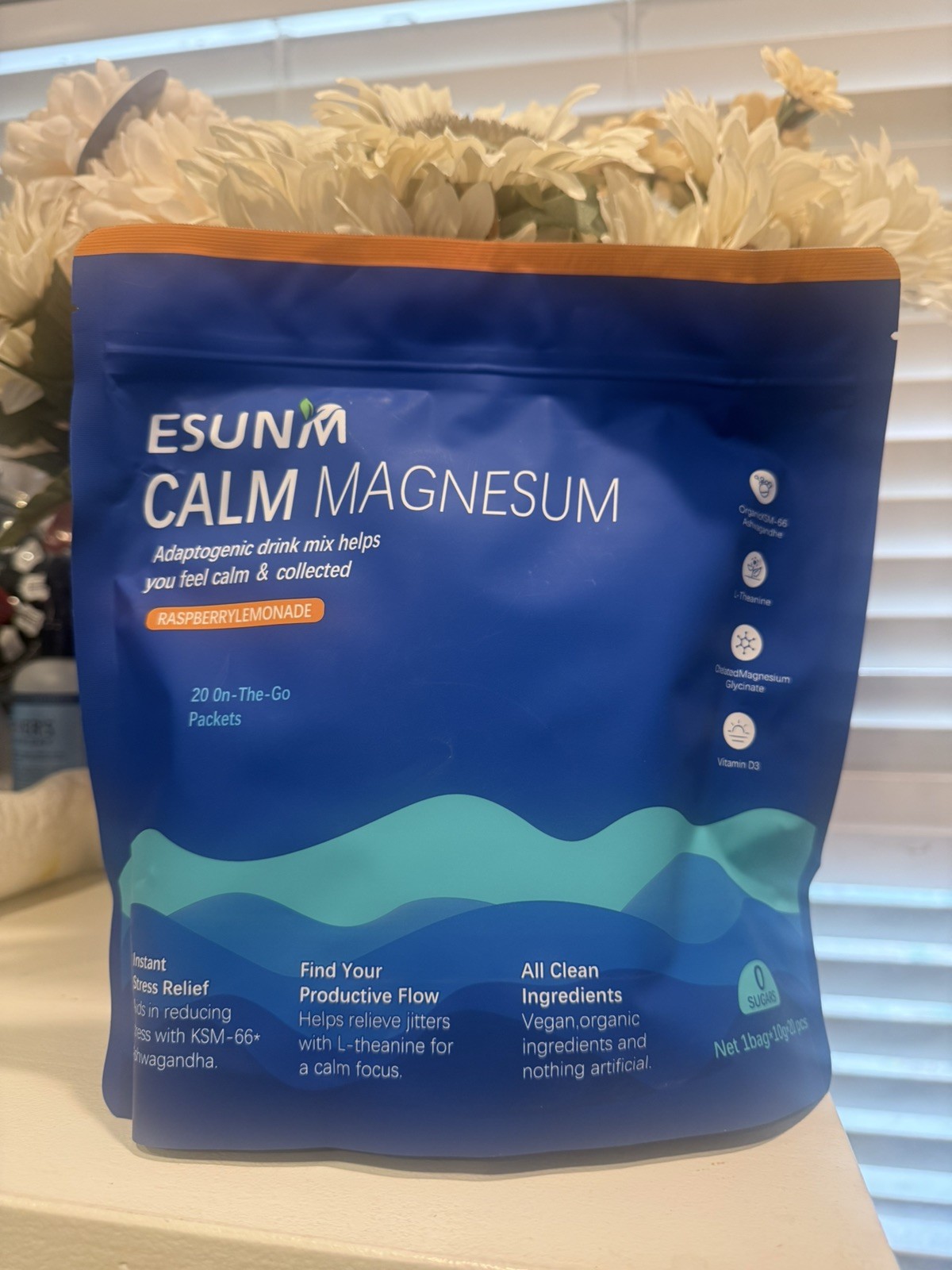 ESUNM Calm Magnesium Raspberry Lemonade Drink Mix Stress Relief 20 Packets