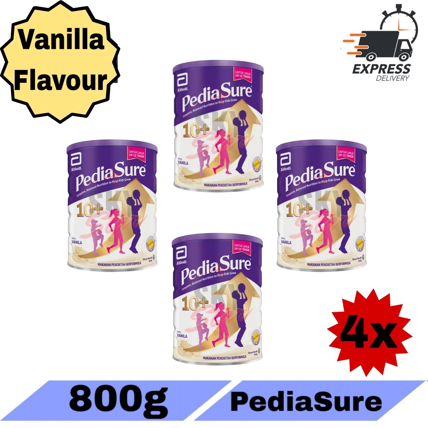 4 X Abbott Pedia Sure 10+ Vanilla 10-15 Yrs Old Optiheight Increase 800g