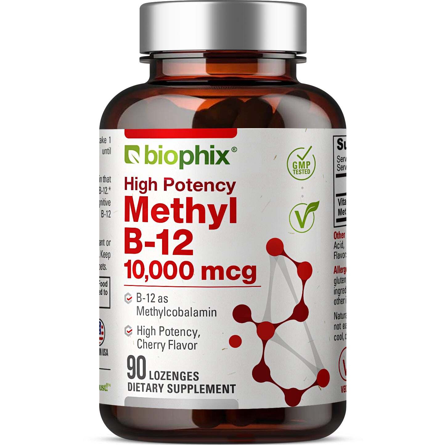 Biophix Methyl B-12 Cherry Flavor 10000 mcg 90 Vegan Lozenges