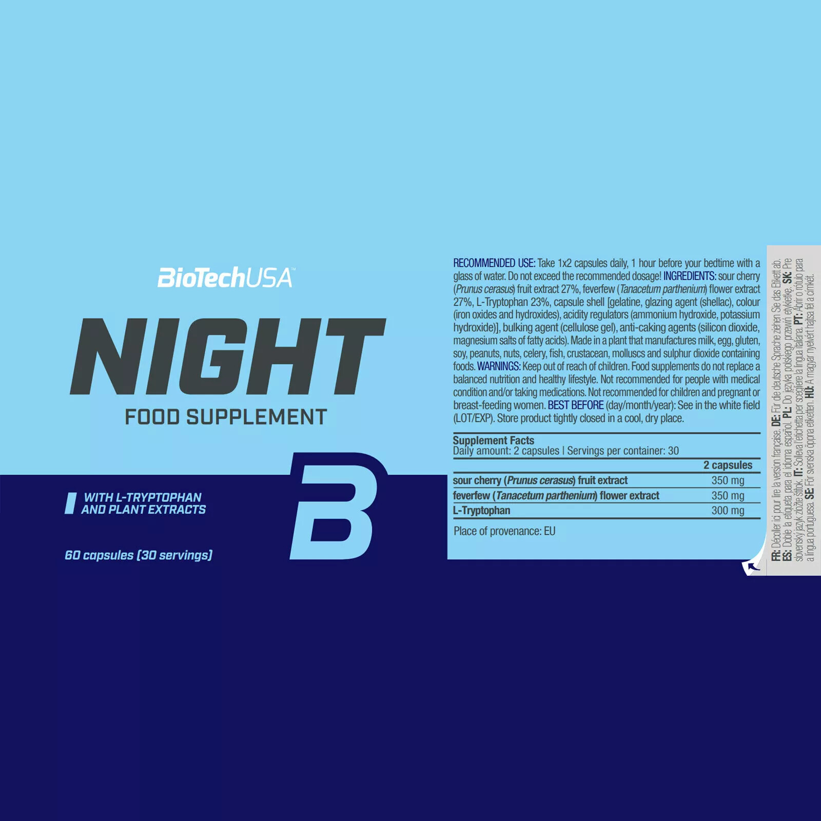 NIGHT – BIOTECH – L-tryptophan, sour cherry and feverfew extract, sleep aid