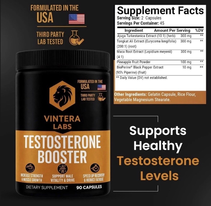 Testosterone Booster for Men High Potency Max Absorption Muscle Growth Vintera
