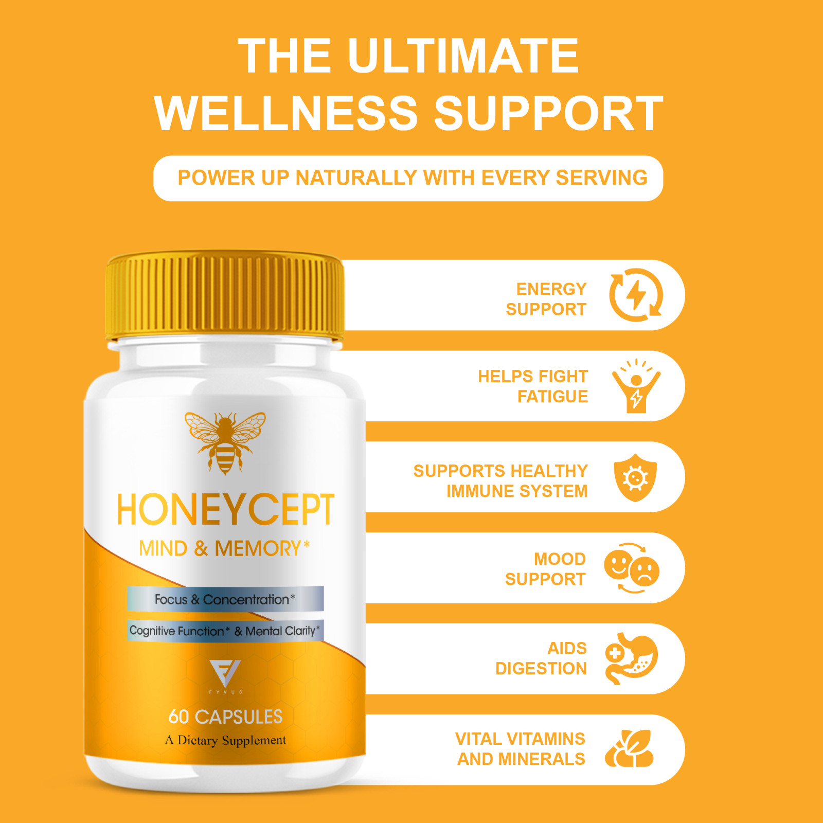 HoneyCept Mind and Memory Supplement, Honey Cept Pills (60 Capsules)