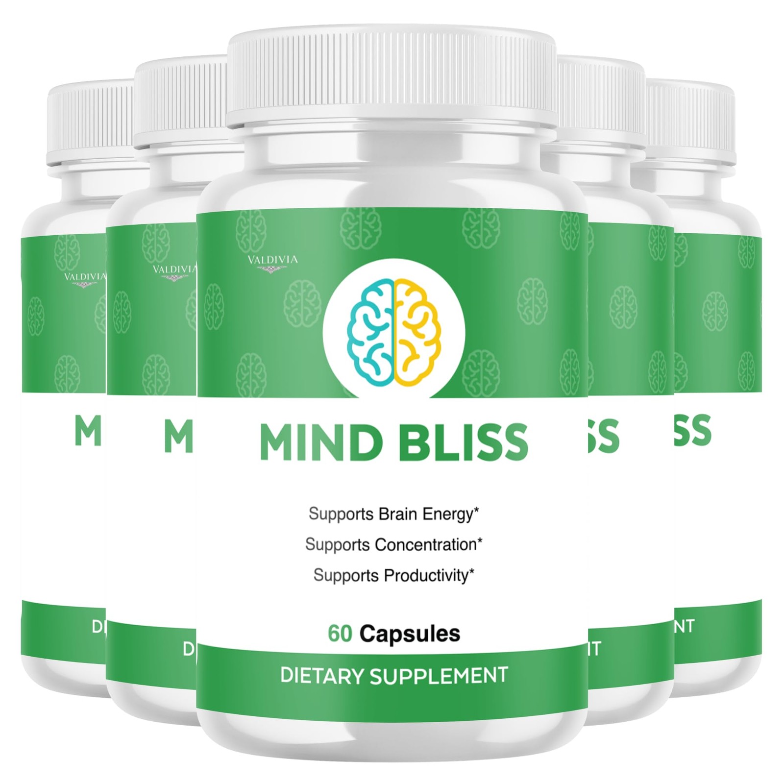 Valdivia (5 Pack) MindBliss Capsules 300 Capsules 5 Pack Daily Made in USA
