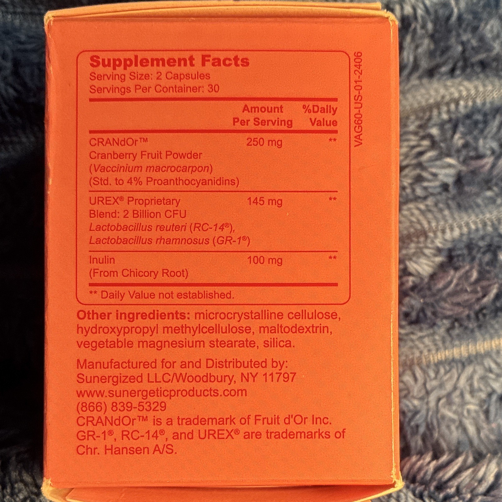 Sunergetic Vaginal Probiotic 2 Billion CFU 60 Capsules Exp 01/27