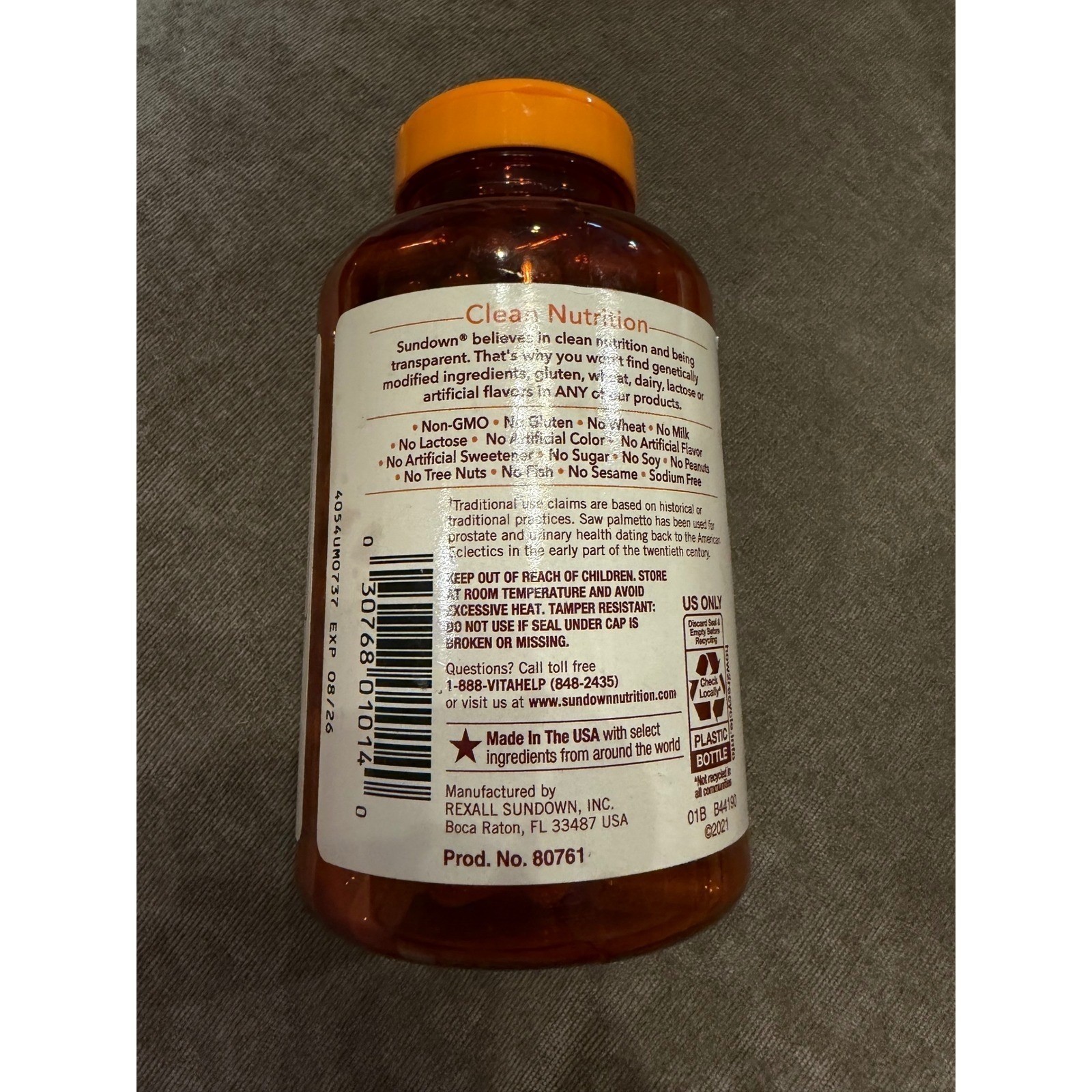 Sundown Non-GMO Saw Palmetto For Him 450mg 250 Capsules Prostate Urinary Health