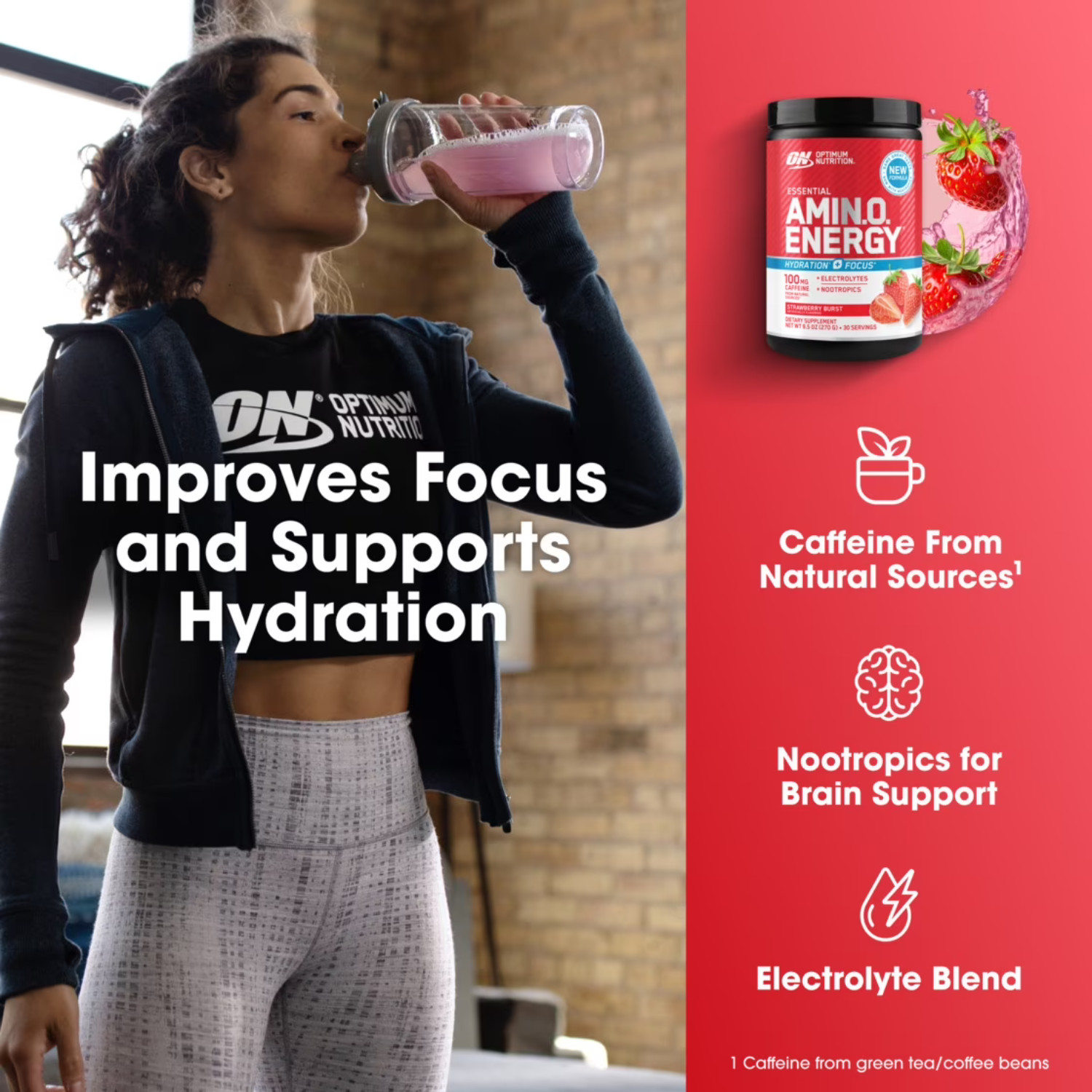 Optimum Nutrition Amino Energy + Electrolytes Strawberry Burst 30 Servings