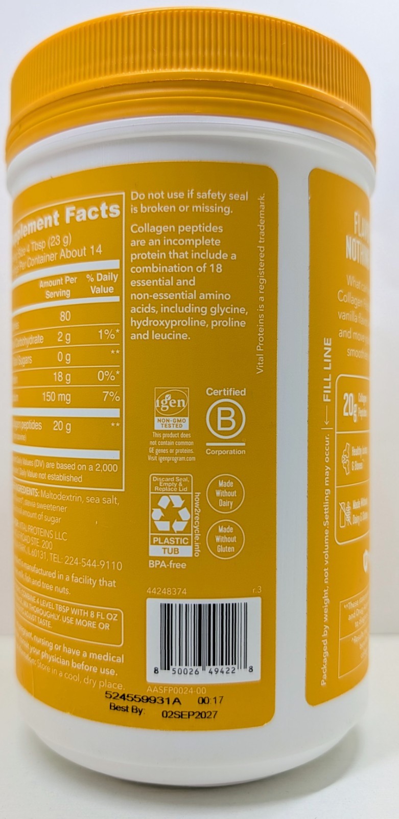 Vital Proteins Collagen Peptides Powder Vanilla 20grams Per Serving EXP 09/27
