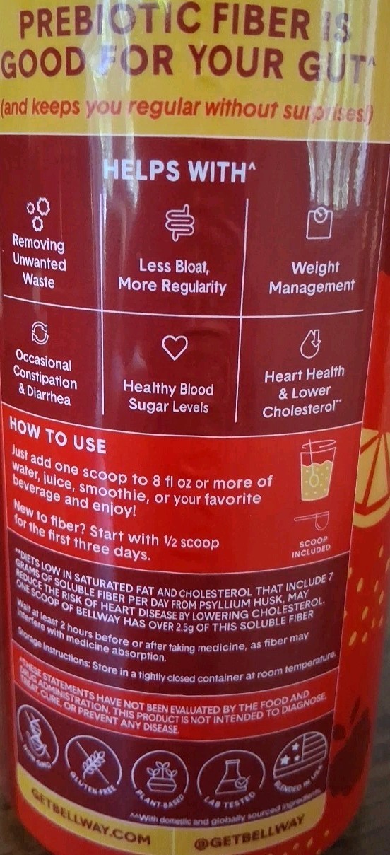 Bellway Super Fiber Powder Fruit Sugar Free Psyllium Husk Fiber Supplement 8.3oz