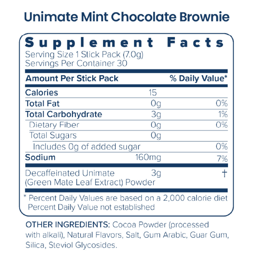 Unicity Unimate DECAF Mint Chocolate Brownie – Yerba Mate Energy Drink – 30 pack